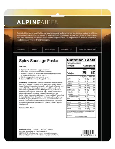Alpineaire Spicy Sausage Pasta – Cook in the Pouch
