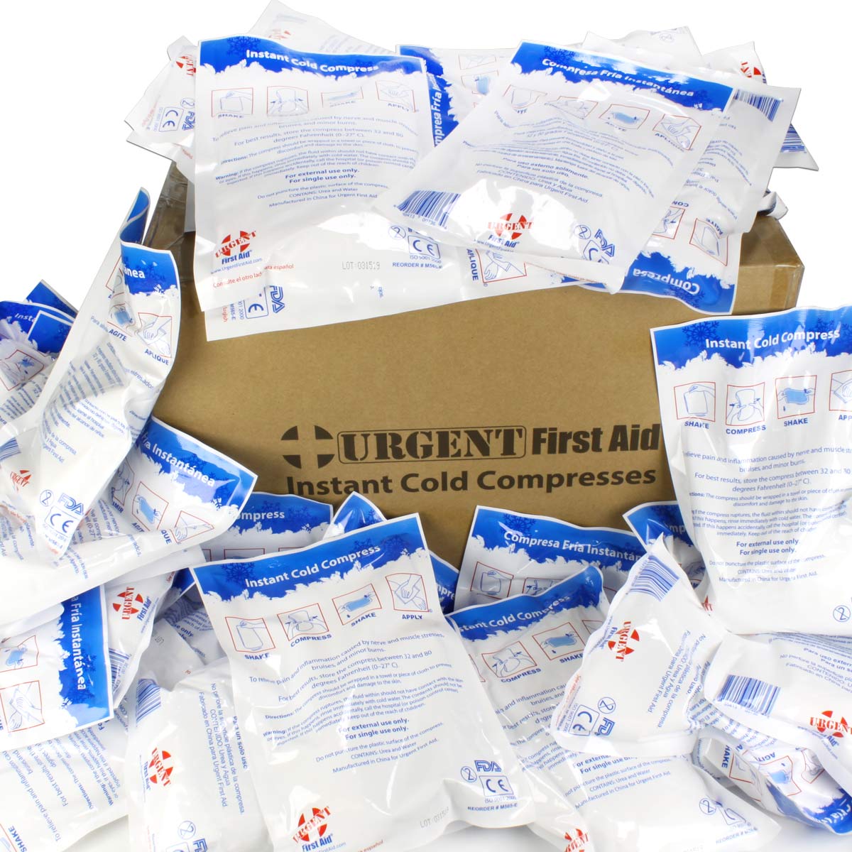 Urgent First Aid Instant Cold Compress, 6 x 9 in (Case of 50) — ANSI Z308.1-2015 Compliant, No Pre-Chilling, Disposable Ice Packs