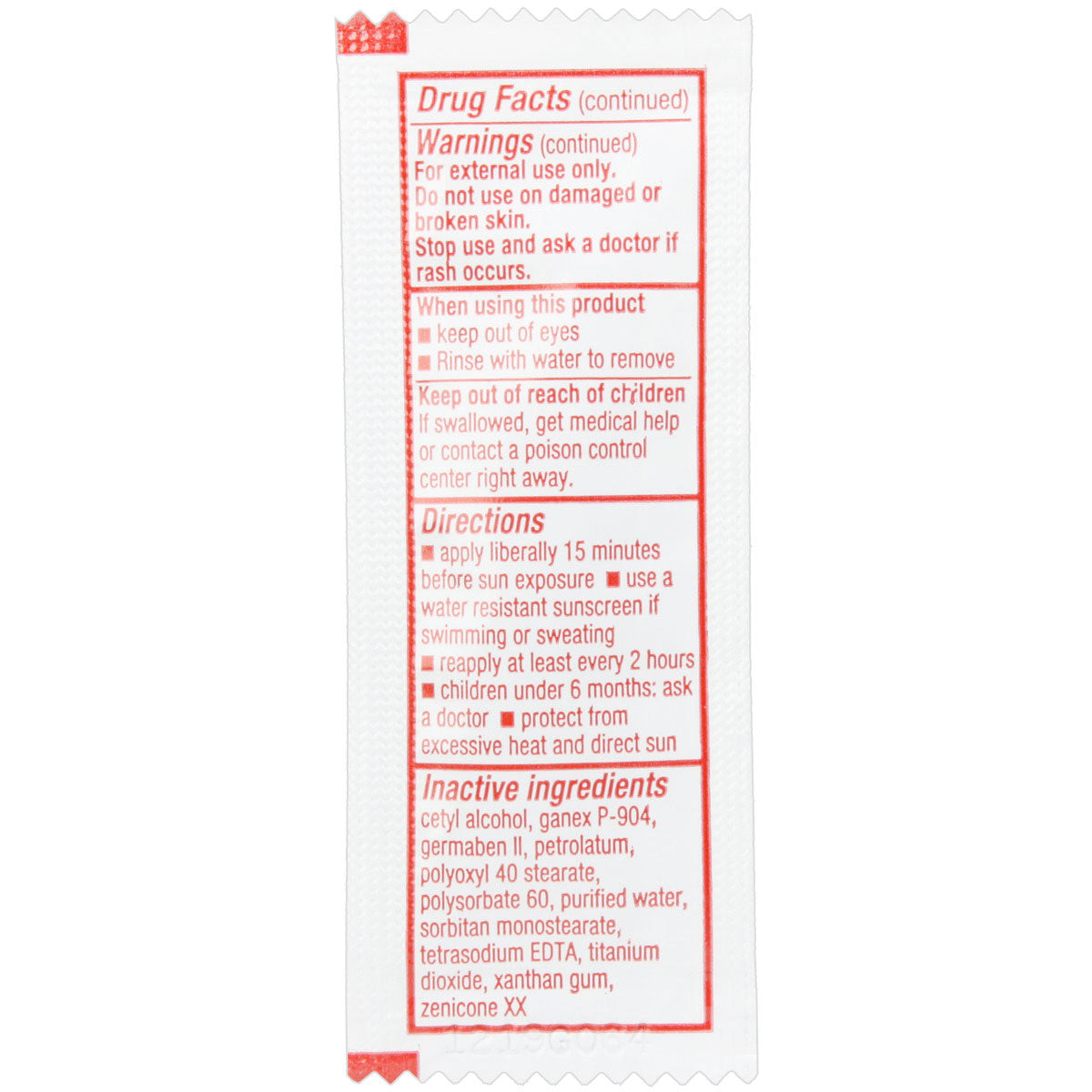 100- Sunscreen, 3.5 g. (.123 oz.) Pouch