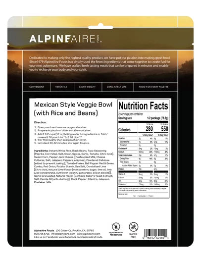 Alpineaire - Mexican Style Veggie Bowl – Cook in the Pouch