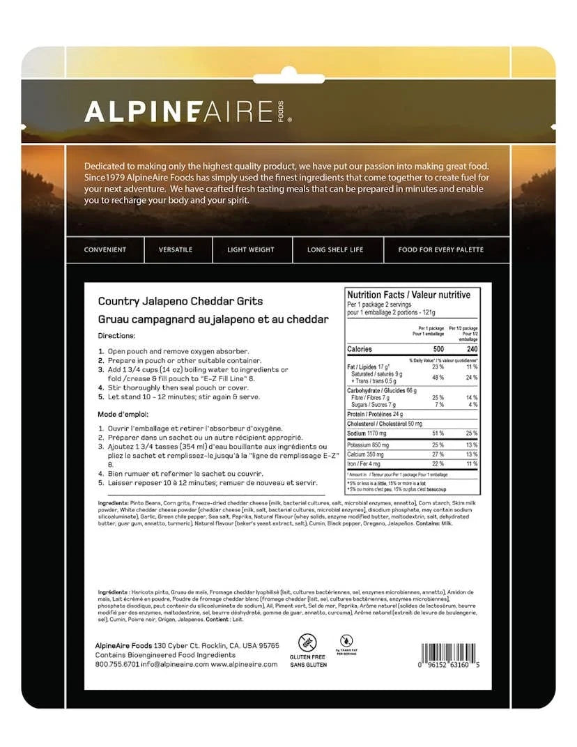 Alpineaire Country Jalapeno Cheddar Grits – Cook in the Pouch